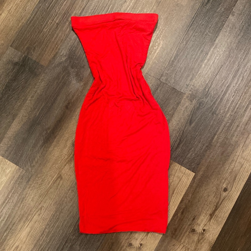 Red Strapless Style Maxi Dress